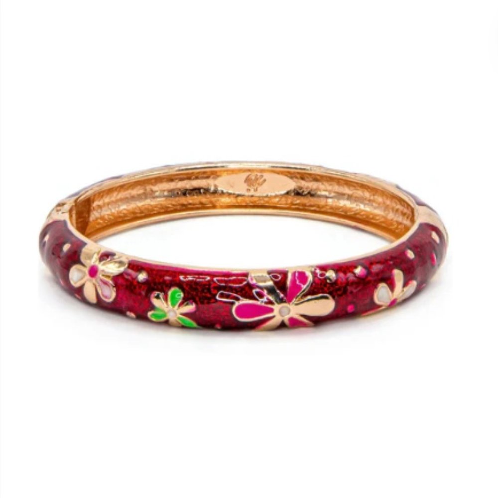 Burgandy Red Flower Bangle
